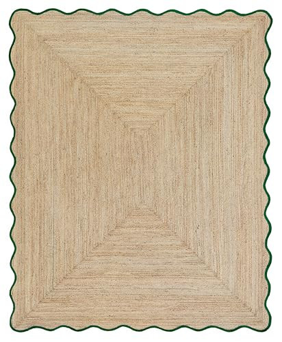 Weaving Village Jute Wave Scalloped Boho Braided Area Rug, Coastal Farmhouse Scallop, Green (8'x10') | Amazon (US)