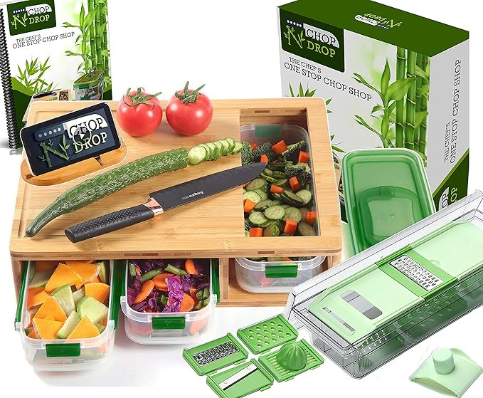 Bamboo Cutting Board With Containers And Locking Lid. Includes Built-in GRATER. Extra Large Cutti... | Amazon (US)