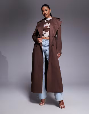 Bardot Kira faux suede trench coat in chocolate | ASOS (Global)