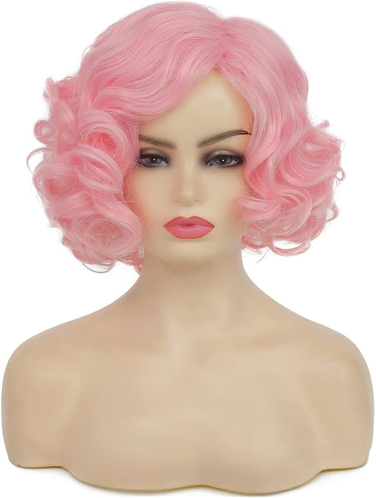 Baruisi Short Curly Pink Wigs for Women Synthetic Natural Wavy Pink Costume Cosplay Party Wig wit... | Amazon (US)