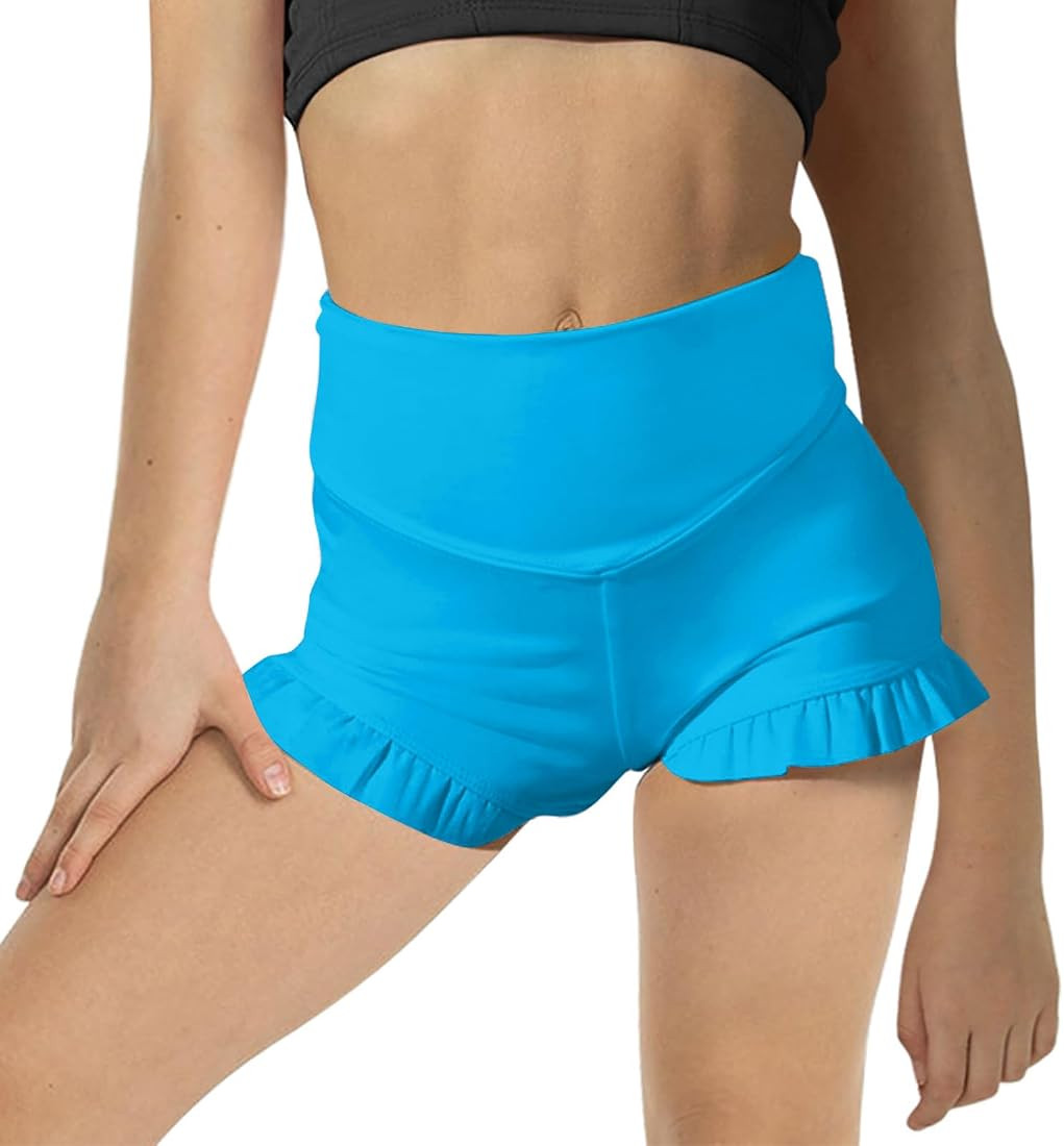 rrhss Girls Athletic Ruffle Shorts High Waisted Yoga Dance Shorts Comfy Workout Gymnastics Shorts | Amazon (US)
