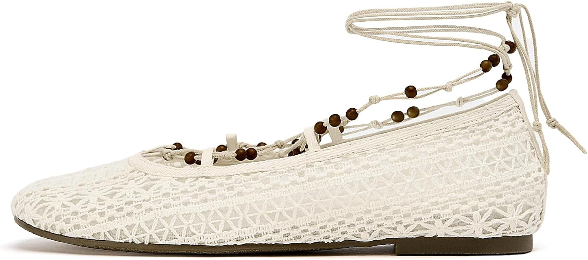Mesh Ballet Flats for Women Round Toe Buckle Strap Fishnet Mary Jane Flats Comfy Casual Office Wo... | Amazon (US)