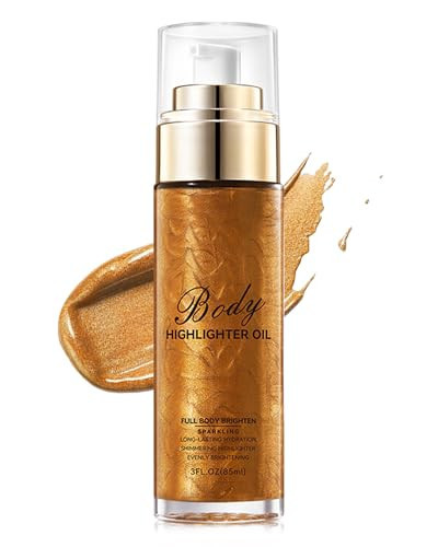 Body Shimmer Glow Oil, Waterproof Long Lasting Face Brighten Bronze Gold Luminizer, Moisturizing Hydrating Body Liquid Illuminator Highlighter Women Makeup, Diamond Face Glitter for Festive Party#03 | Amazon (US)