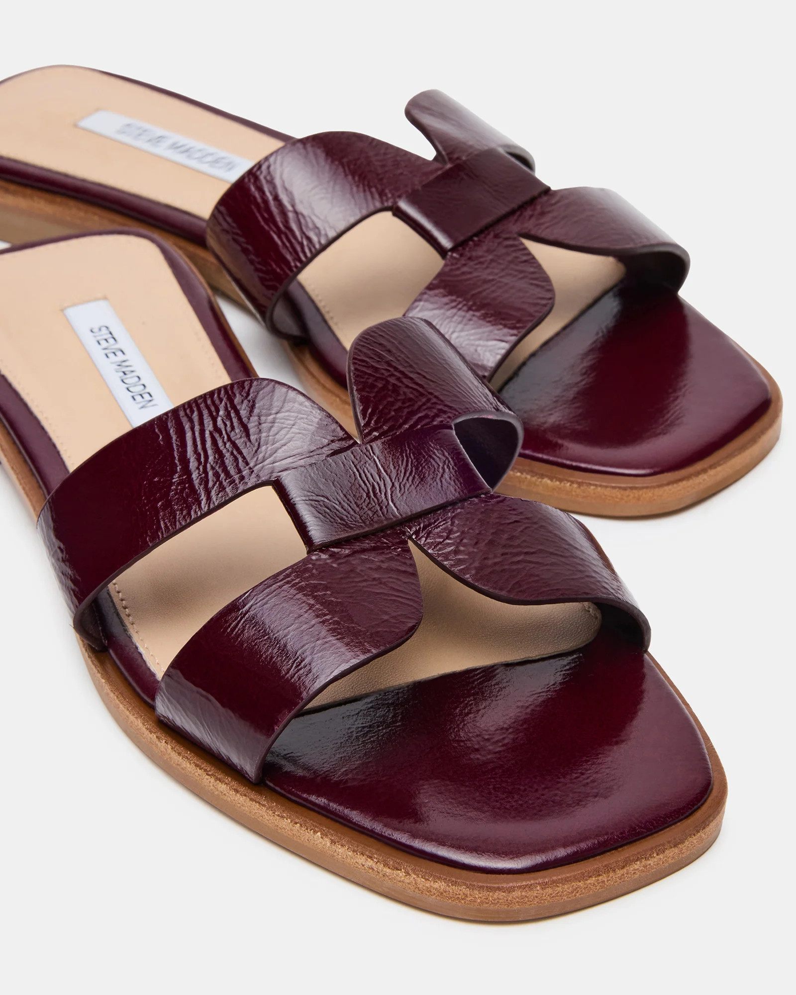 HIRA Burgundy Leather Slide Square-Toe Mule Women's Sandal | Steve Madden (US)