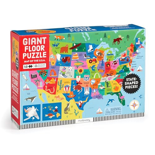 Mudpuppy Map of The U.S.A – 50 Piece Giant Floor Jigsaw Puzzle Featuring A Colorful Map of States with Capital Cities and Fun Cultural Icons | Amazon (US)
