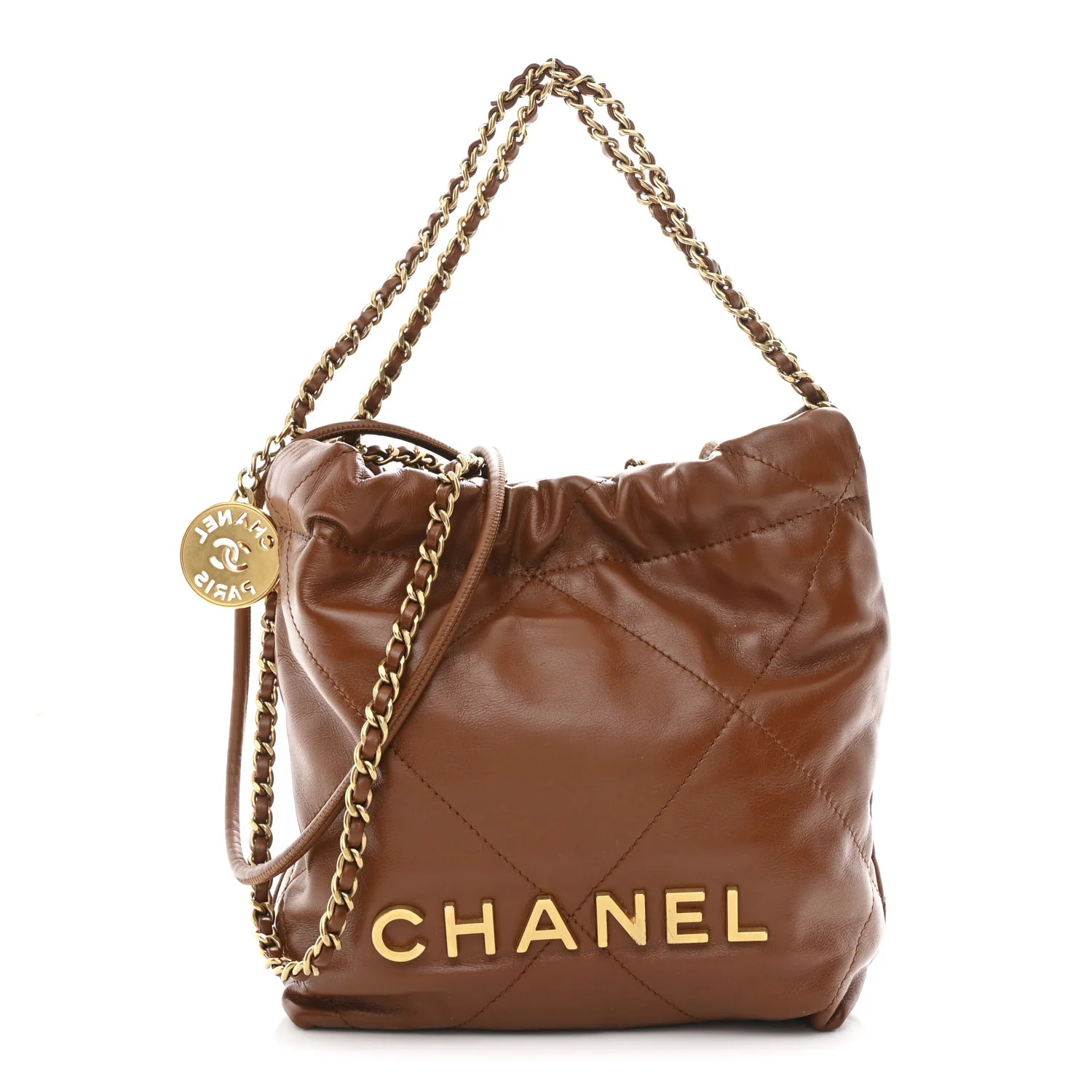 Shiny Calfskin Quilted Mini Chanel 22 Light Brown | FASHIONPHILE (US)