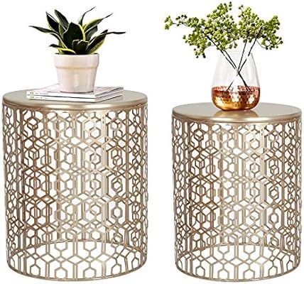 Joveco Metal Iron Strip Structure Stool Gold Nesting Tables End Table Side Table (Gold) | Amazon (US)