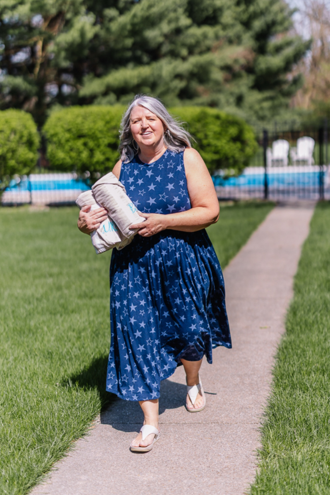 This star-spangled knit dress (with POCKETS) will be in repeat while I’m running back and forth to the pool and beyond this summer. 

Wearing size 14/16

Measurements for size reference:
5’5” || Bust 46” || Waist 40” || Hip 51” 

#LTKPlusSize #LTKOver40 #LTKMidsize
