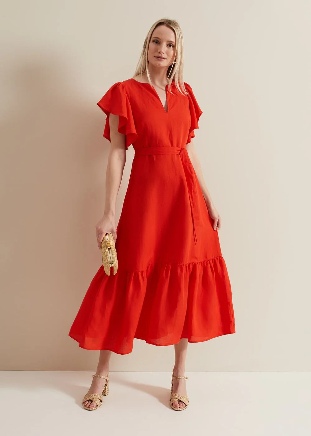Morgan Red Linen Midi Dress | Phase Eight UK | | Phase Eight