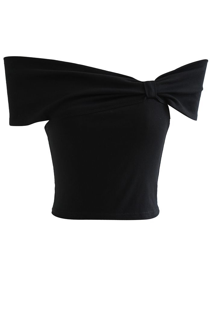 Side Knot Off-Shoulder Fitted Top in Black | Chicwish