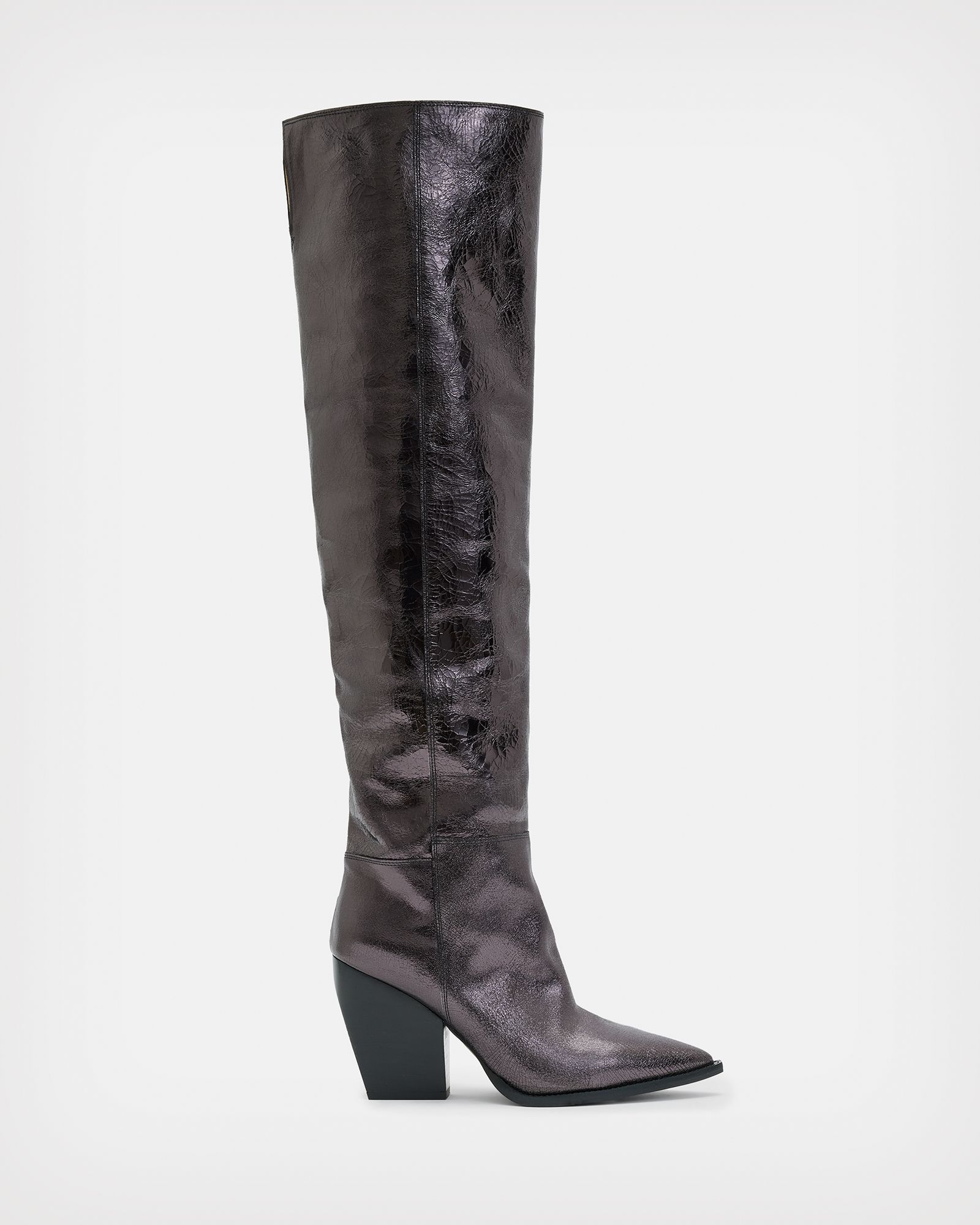 Reina Over knee Leather Crinkle Boots | AllSaints US