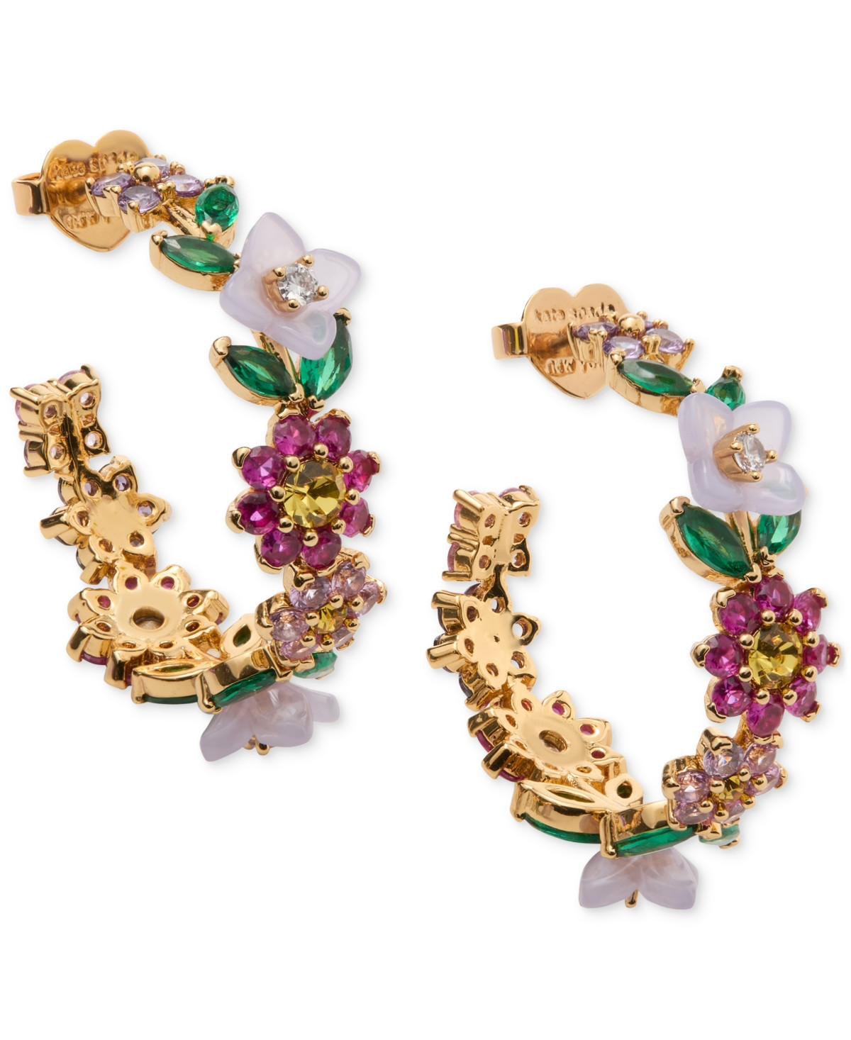 Kate Spade New York Gold-Tone Medium Mixed Stone Flower Hoop Earrings, 1.49" - Multi | Macy's