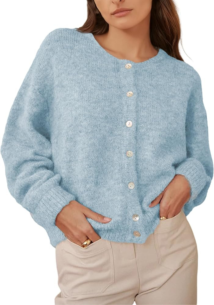 Ynhonra Women's Long Sleeve Front Button Y2k Cardigan Sweaters Crew Neck Loose 2026 Spring Tops | Amazon (US)