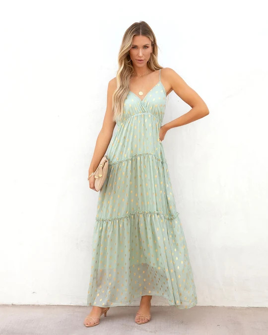 Moving Forward Metallic Tiered Maxi Dress | VICI