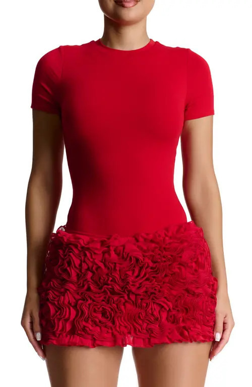 Naked Wardrobe NW Mock Neck Bodysuit in Red at Nordstrom, Size Large | Nordstrom