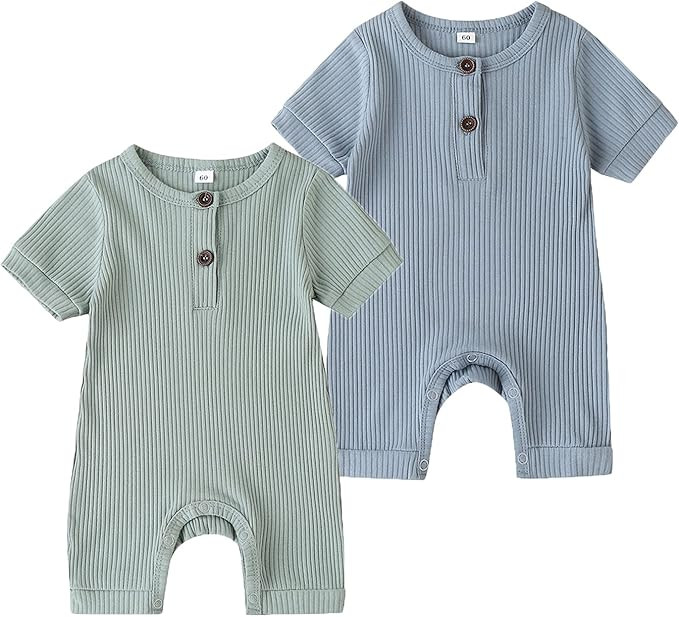 Baby Boy Girl 2 Pack Solid Romper Short/Long Sleeve One Piece Jumpsuits Clothes Sets | Amazon (US)