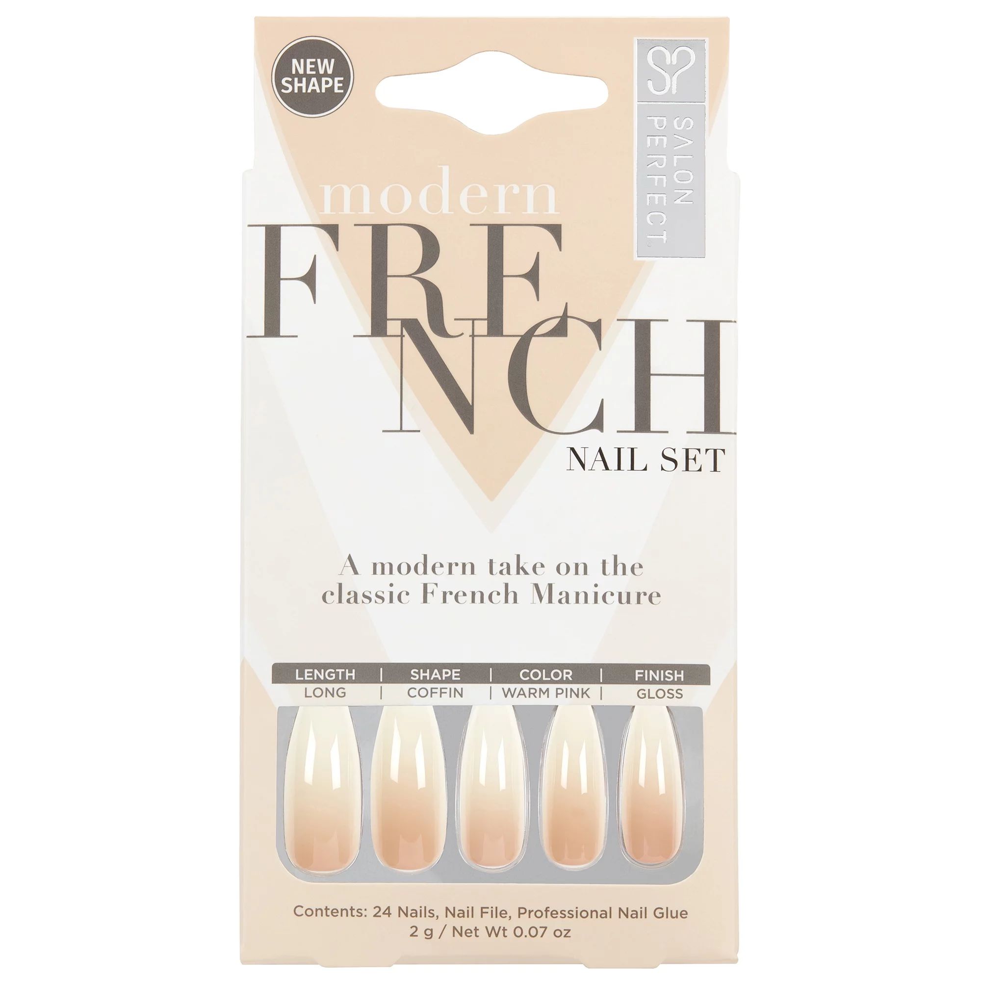 Salon Perfect Modern French Ombre Acrylic Nail Set, File & Glue Included, 24 Pieces | Walmart (US)