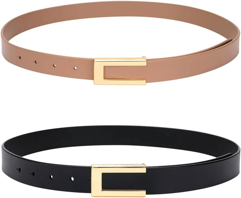 Womens Leather Belt Skinny Waist Belt for Dresses Jeans Pants with Gold Buckle | Amazon (US)