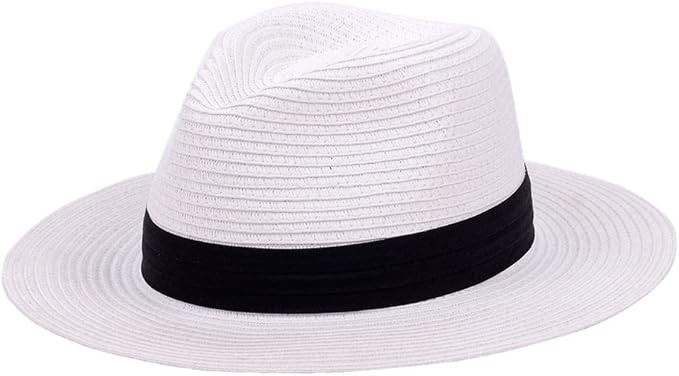 Straw Hat for Women Beach Hats Summer Sun Panama Wide Brim Floppy Fedora Cap UPF50+ | Amazon (US)