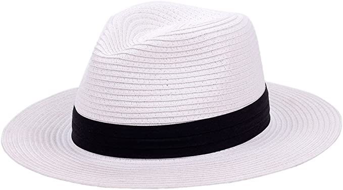 Panama Straw Hats for Women Summer Beach Sun Hat Wide Brim Fedora Cap UPF50+ | Amazon (US)