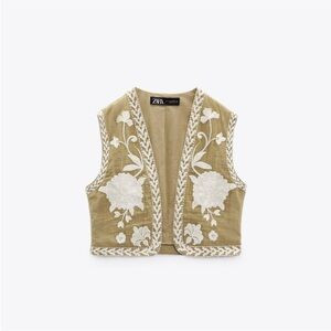 NWOT Zara Khaki Floral Embroidered Vest | Poshmark