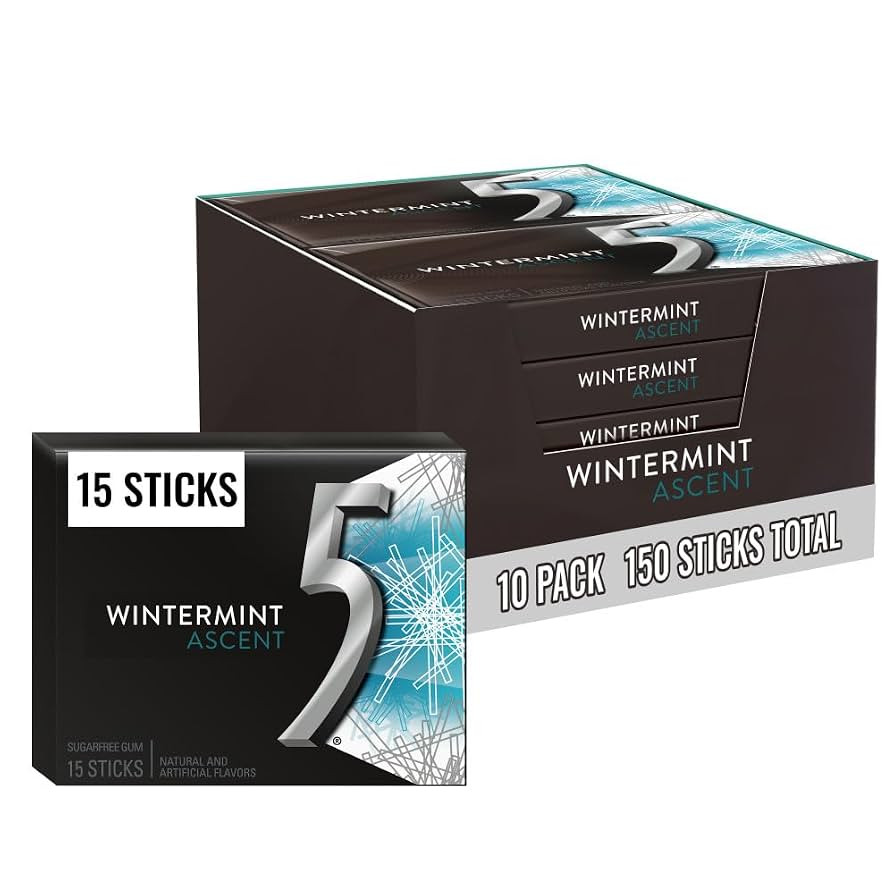 5 GUM Wintermint Ascent Sugar Free Chewing Gum Bulk, 15 Stick Box (Pack of 10) | Amazon (US)
