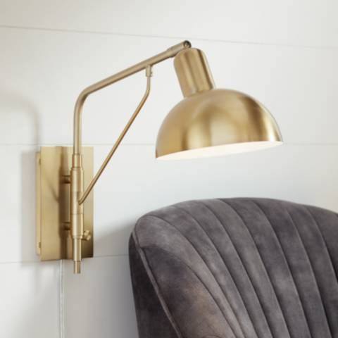Possini Euro Bellini Warm Gold Swing Arm Plug-In Wall Lamp - #422H1 | Lamps Plus | Lamps Plus