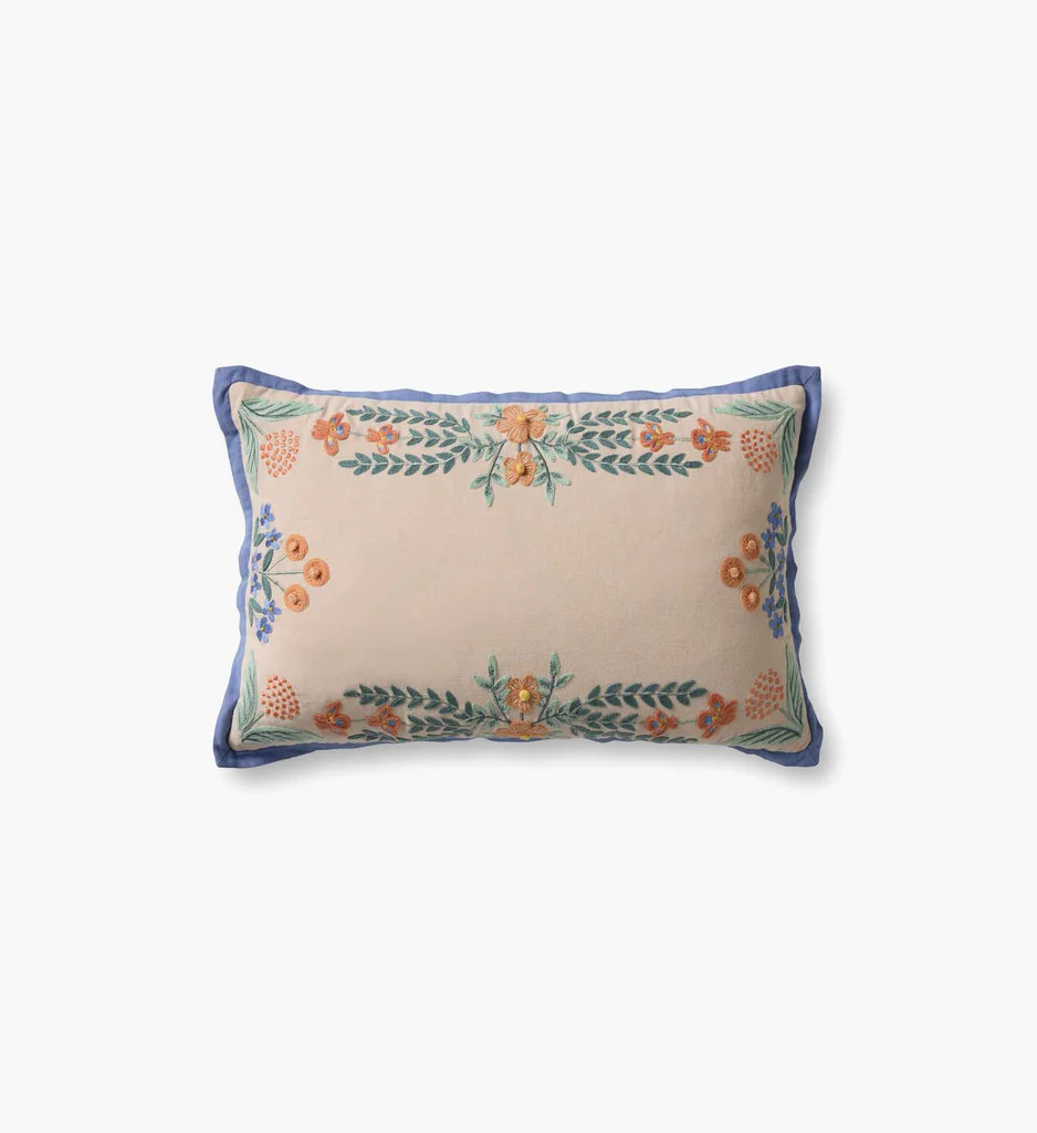 Willow Border Embroidered Lumbar Pillow - Ivory | Rifle Paper Co.