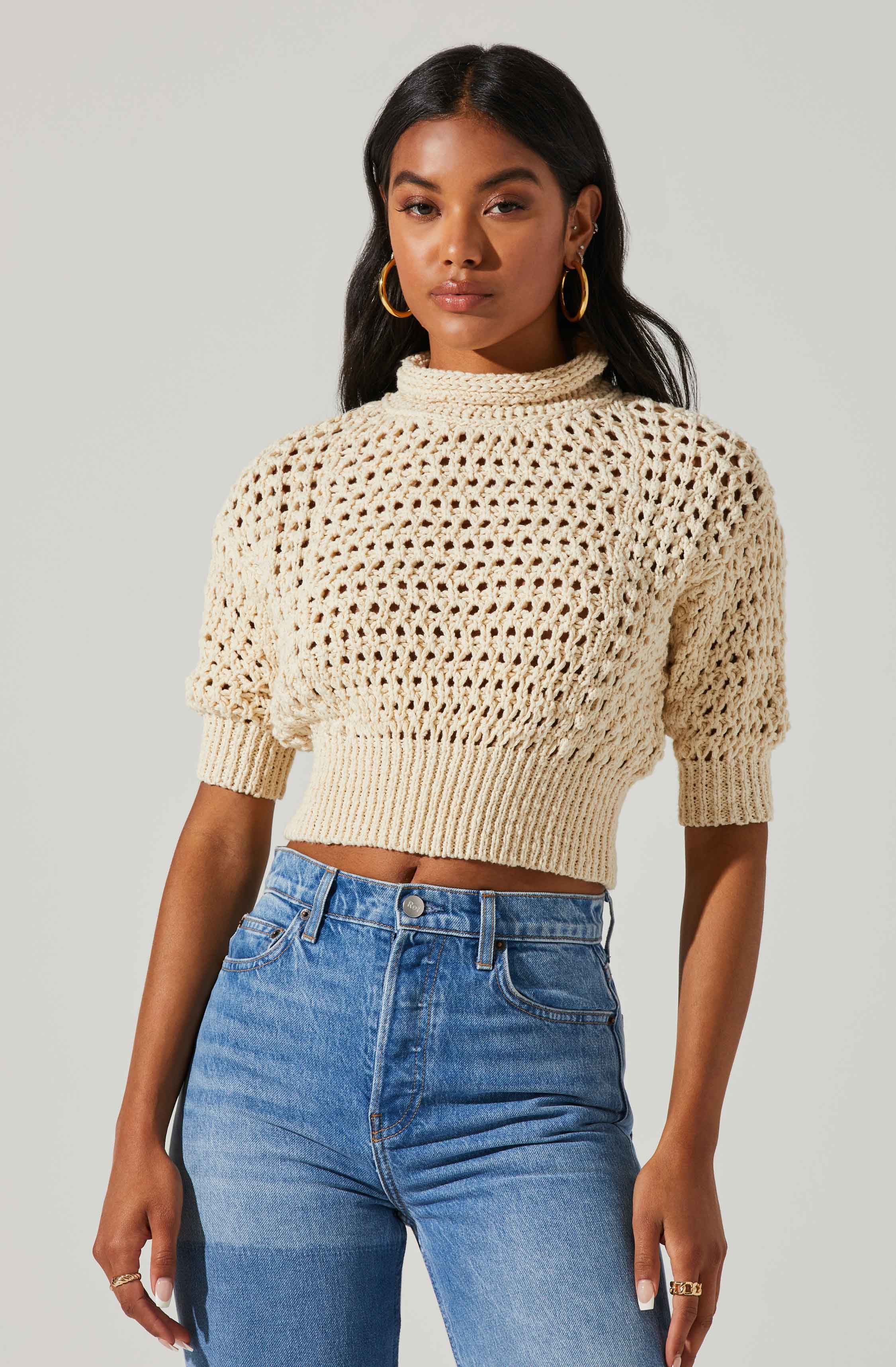 Crochet Boxy Cowl Neck Sweater | ASTR The Label (US)