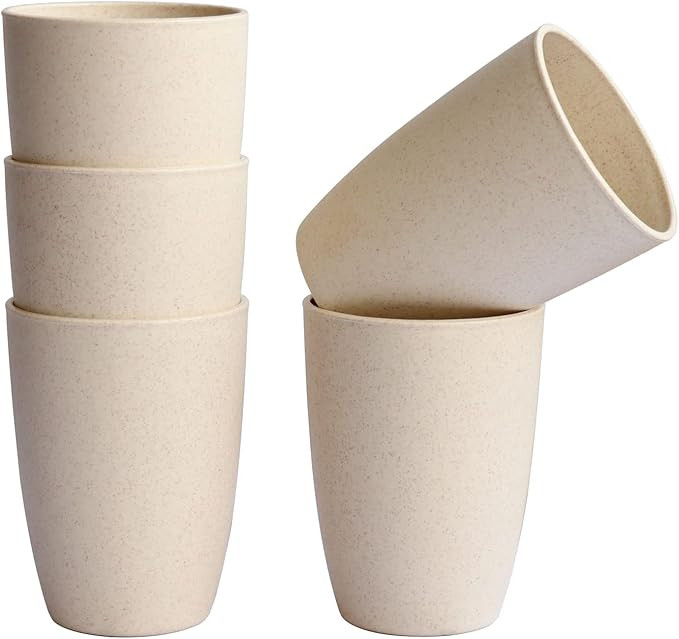 12 OZ Reusable Plastic Cups for Kids, Unbreakable Wheat Straw Drinking Cup Set of 5, Plastic Tumb... | Amazon (US)