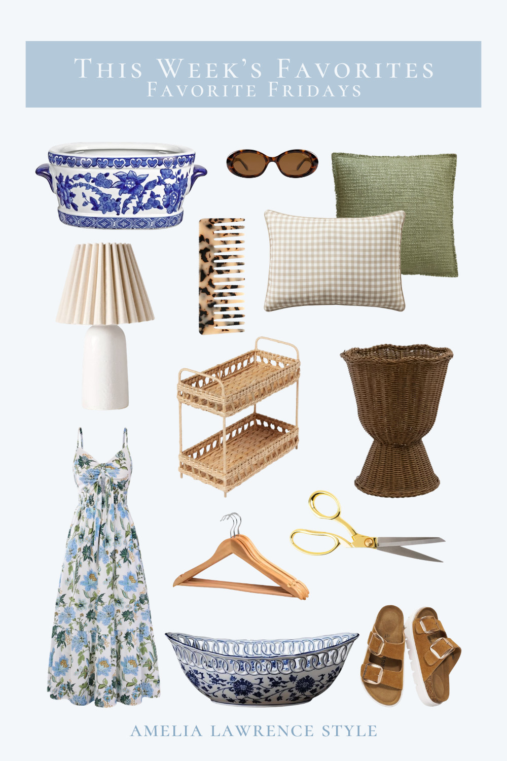 My favorite finds from the week. Blue and white dishes, gingham, throw pillows,  sunglasses, comb, scissors, sundress, sandals, hangers, table lamp, Amazon, Target.  

 #LTKSeasonal #LTKHome #LTKSaleAlert