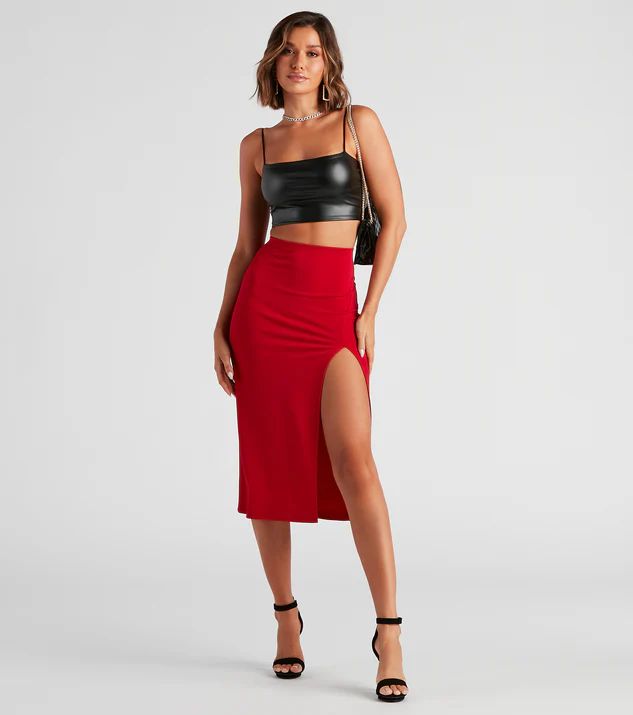 Set A Trend Crepe Slit Midi Skirt | Windsor Stores