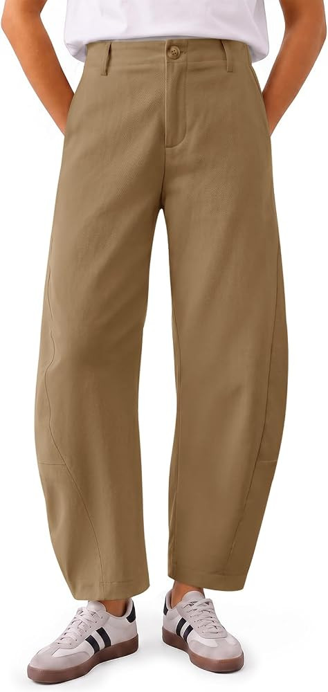 Yousify Womens Baggy Barrel Pants Curved Elastic Waist Tapered Leg Trousers | Amazon (US)