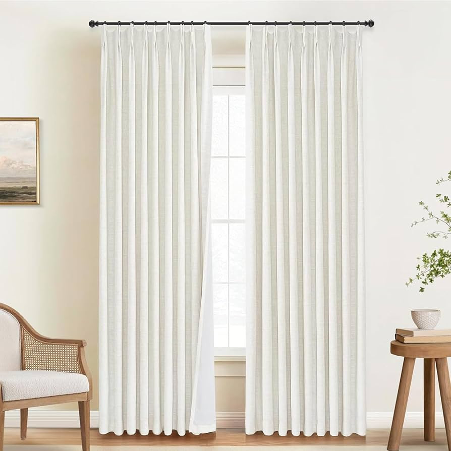 INOVADAY 100% Blackout Curtains for Bedroom, Pinch Pleated Linen Blackout Curtains 108 Inch Lengt... | Amazon (US)