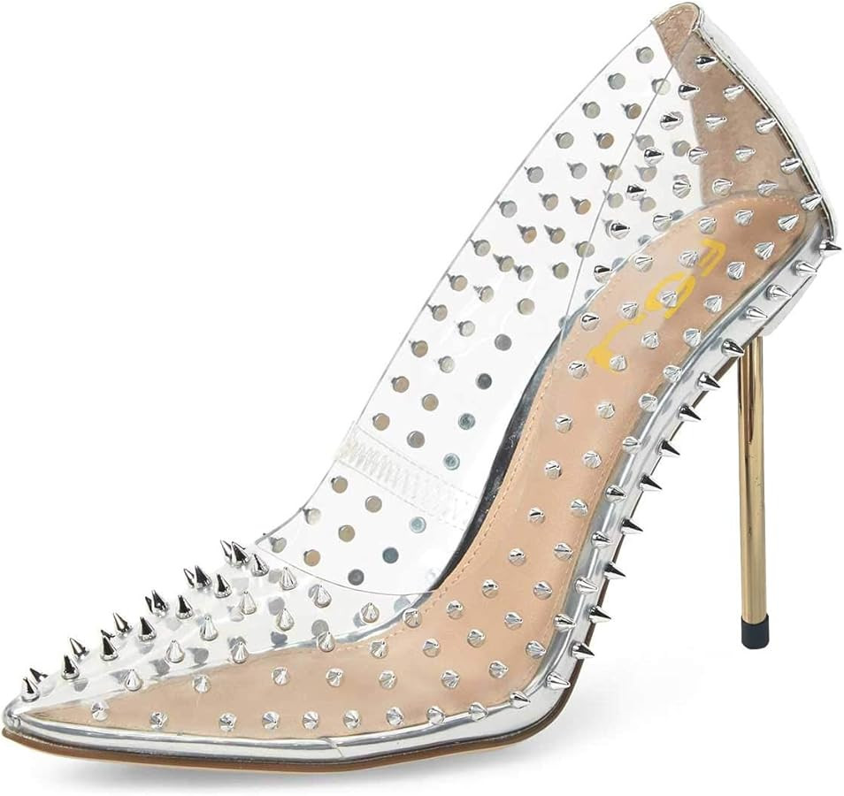 FSJ Women Studded Pointed Toe Transparent Pumps High Heels Shoes with Cute Bowknot US Size 4-15 M | Amazon (US)