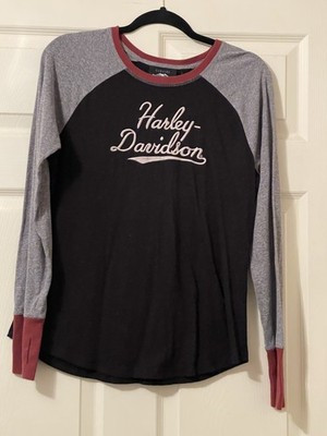 Harley Davidson Women's  T-Shirt Long Sleeve Embroidered Logo Raglan Tee NWT M | eBay US