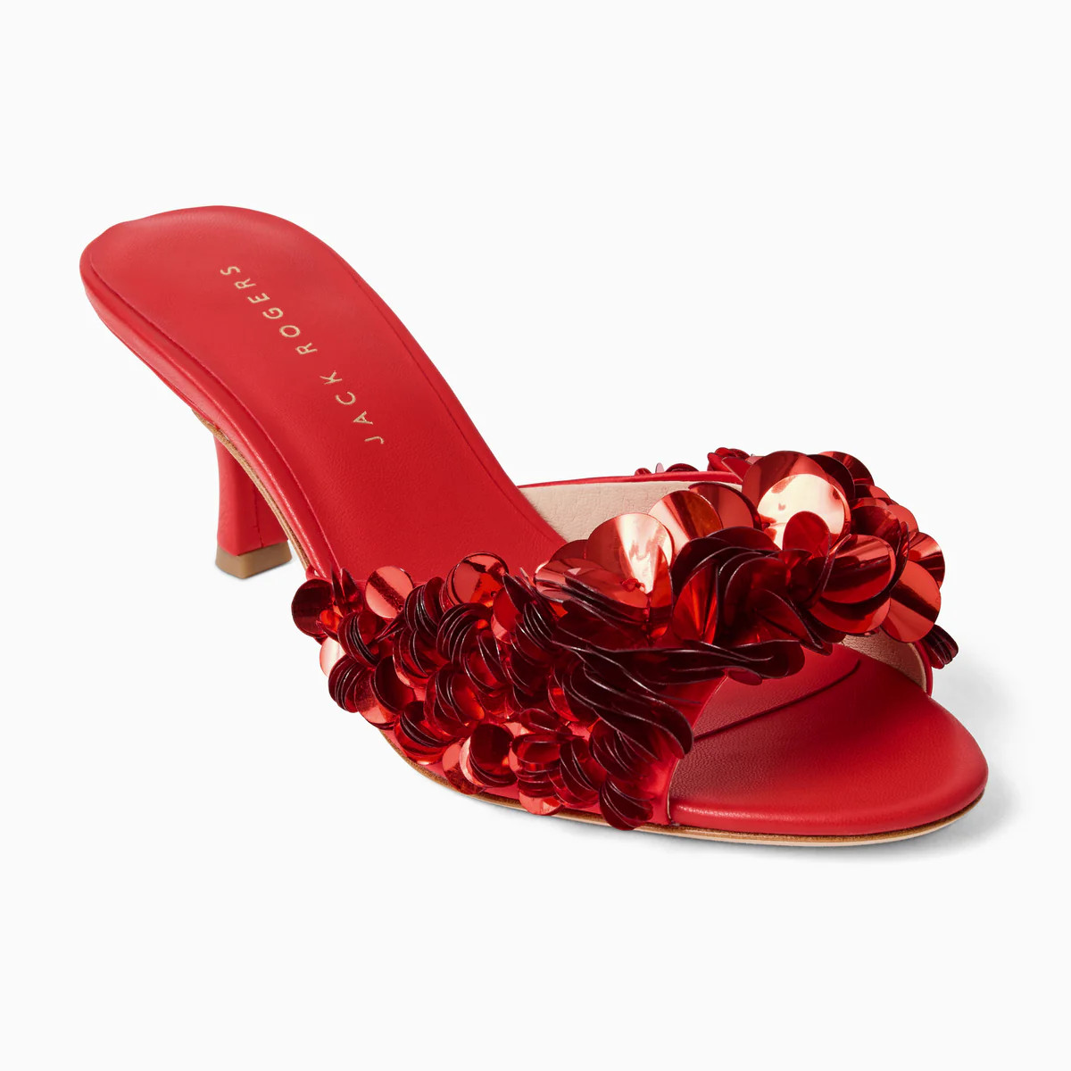 Jack Rogers Crown Sequin Kitten Heel Sandal – Red | Jack Rogers