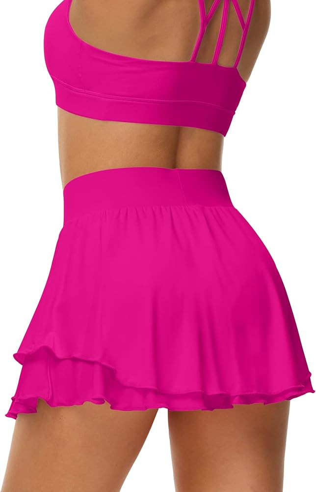 UrKeuf Women's Athletic Tennis Skirts with Pockets 13in Ruffle Golf Running Workout Ice Silk Flow... | Amazon (US)