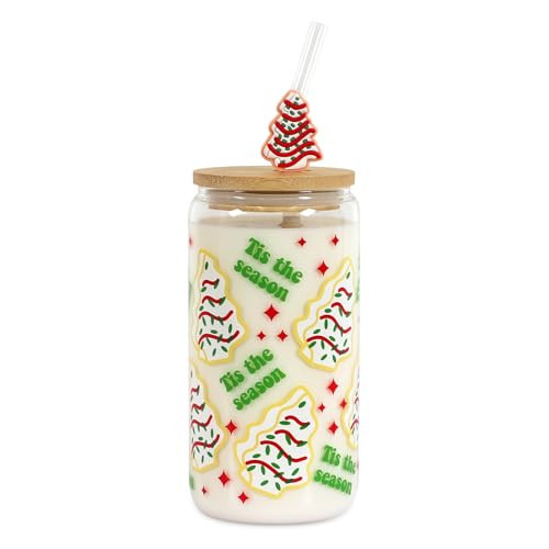 Joyseller Christmas Gift Iced Coffee Cup, Practical Birthday Gift, 18oz Christmas Cake Tree Tumbler Can Glass, Reusable Beer Can Drinking Glass | Amazon (US)