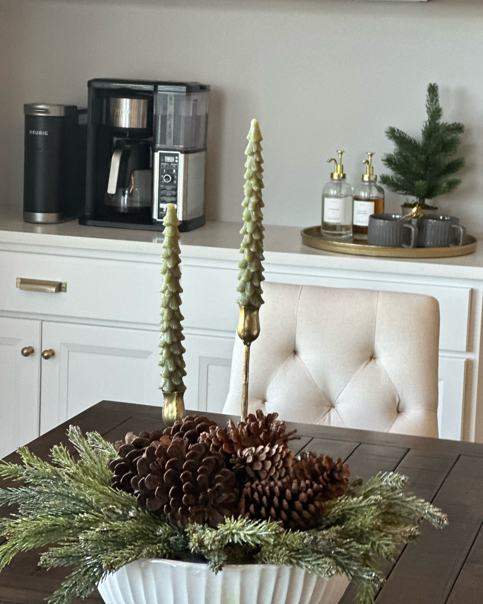 Coffee bar, coffee station, floating shelves, coffee maker, candle, coffee syrup bottles 

#LTKhome #LTKHoliday