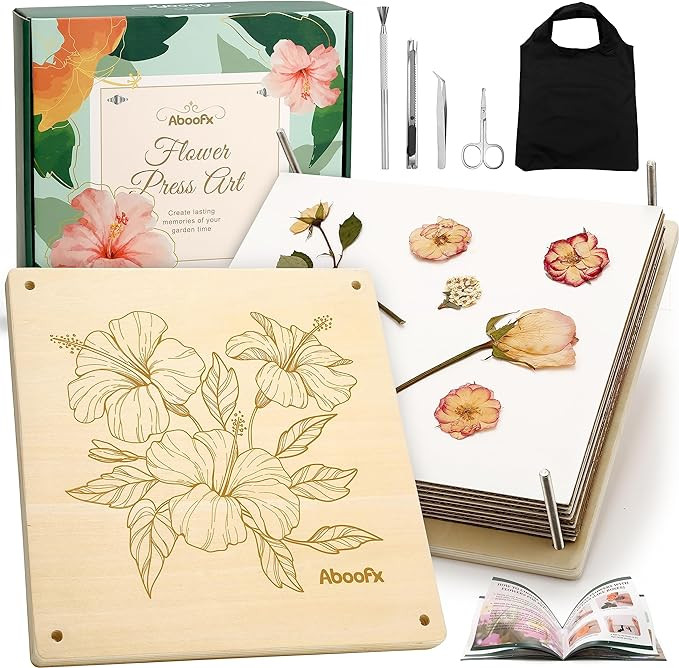 Aboofx Extra Large Flower Press Kit, 11" x 11" 10 Layers Wooden Flower Pressing Kit with Storage ... | Amazon (US)