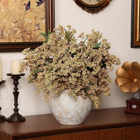 Zeyune 3 Pcs Artificial Green Berry Stem Spring Faux Flowers Picks Branches Fake Realistic Sedum ... | Amazon (US)