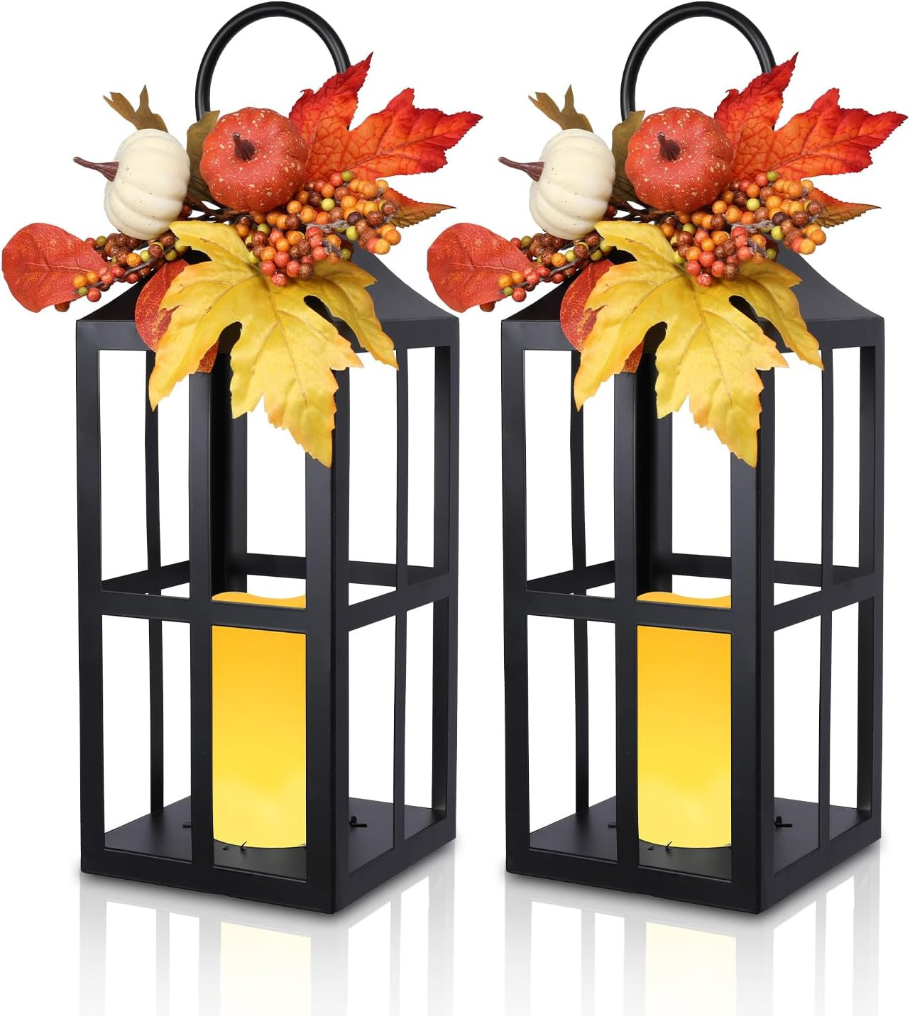MUMTOP Fall Harvest Lanterns with Flameless LED Candles, 2 Pack, 16 Inch | Amazon (US)