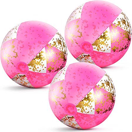 16 Inch Inflatable Glitter Beach Ball Confetti Beach Balls Swimming Pool Party Balls Pink Beach Sand | Walmart (US)