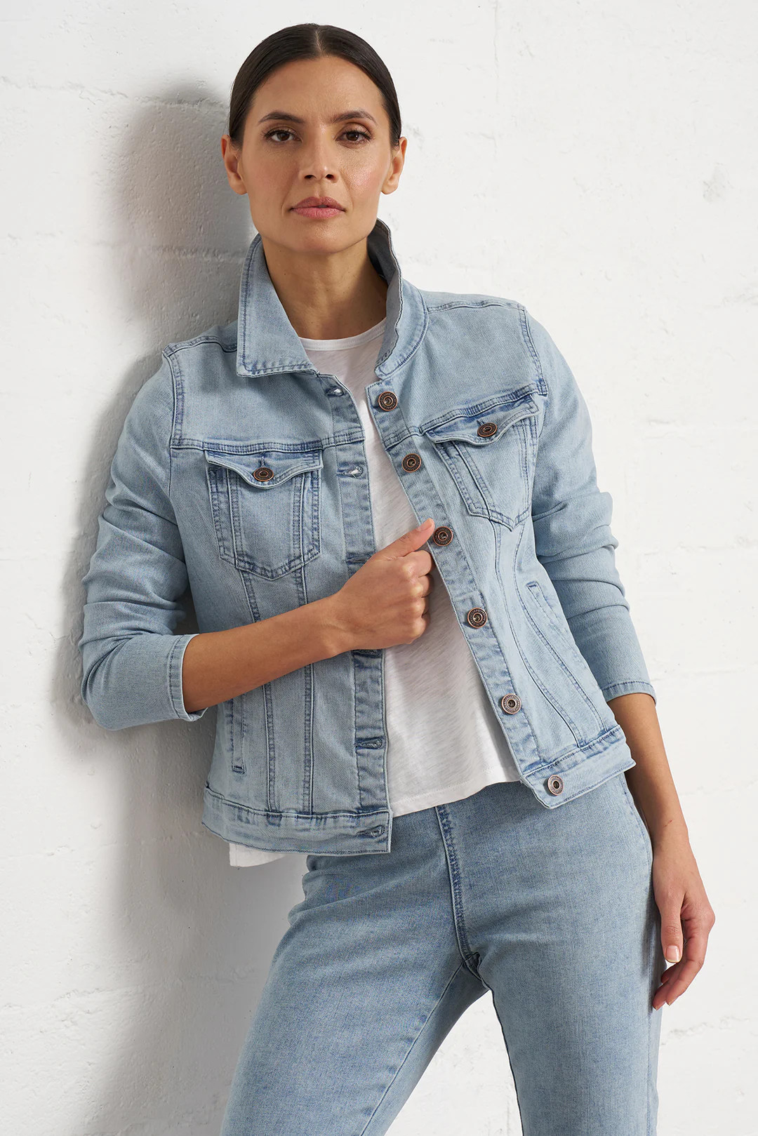 Classic Stretch Denim Jacket – Vintage Look, Stretch Comfort | Franne Golde | Franne Golde