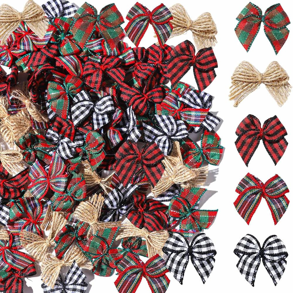 YGDZ 100 PCS Mini Christmas Bows, Small Plaid Ribbon Bows for Crafts, 1 Inch Tiny Buffalo Plaid B... | Amazon (US)