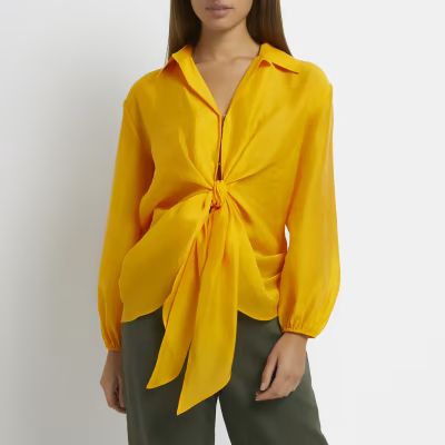 Orange knot front sheer shirt | River Island (UK & IE)
