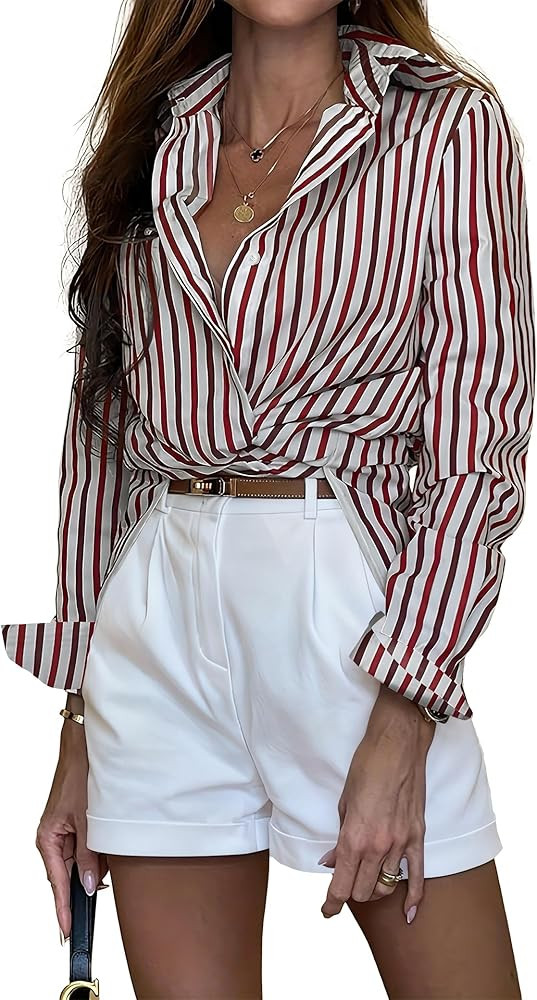 Sarin Mathews Button Down Shirts for Women Dressy Casual Long Sleeve Blouses Printed Collared Bus... | Amazon (US)
