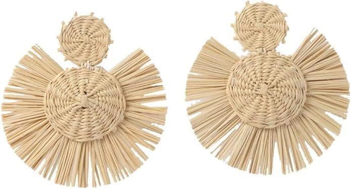 Iraca Palm Earrings - Handwoven with GoldWash Cluster Back - Natural Color Raffia | Amazon (US)