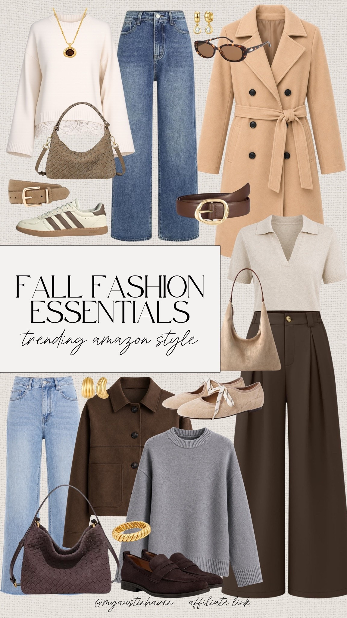 Amazon fall fashion finds that make getting dressed so easy. 🤎 Think classic layers, rich brown tones, relaxed denim and elevated accessories you can mix and match all season long.

Amazon fashion, fall fashion, fall outfit ideas, fall wardrobe, affordable style, neutral fall outfit, casual fall style, trench coat outfit, sweater outfit, wide leg pants, fall shoes, accessories, everyday fall outfit, trending amazon finds

#amazonfashion #amazonfinds #fallfashion #falloutfit #amazonstyle #neutralstyle #fallwardrobe #outfitinspo #casualstyle #fallfinds

#LTKdayinmylife #LTKgrwm #LTKootd